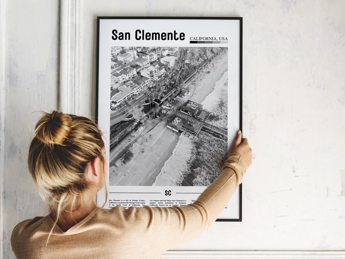 San Clemente California Black and White Aerial Beach Pier Photo Poster - Image 2