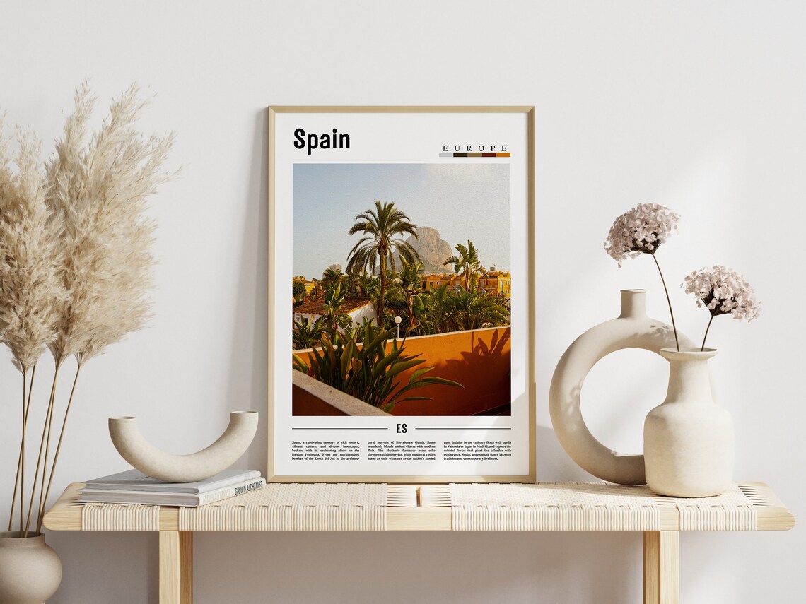 Spain Coastal Palm Trees Rock View Mediterranean Europe Travel Poster - Image 3