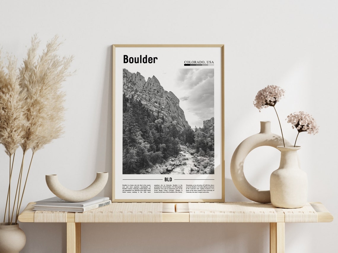 Boulder Colorado Black and White Rocky Cliffs Pine Forest Photo Poster - Image 3