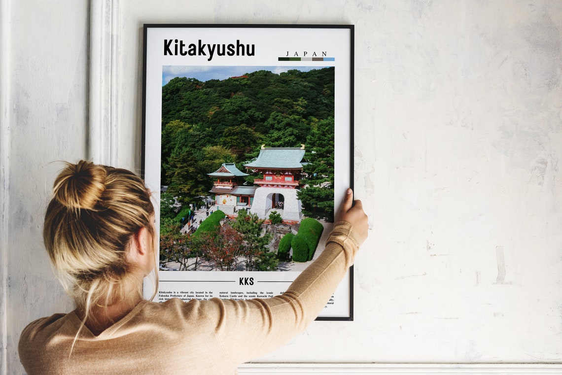 Kitakyushu Japan Mountain Forest Temple Shrine Minimal Travel Poster - Image 2