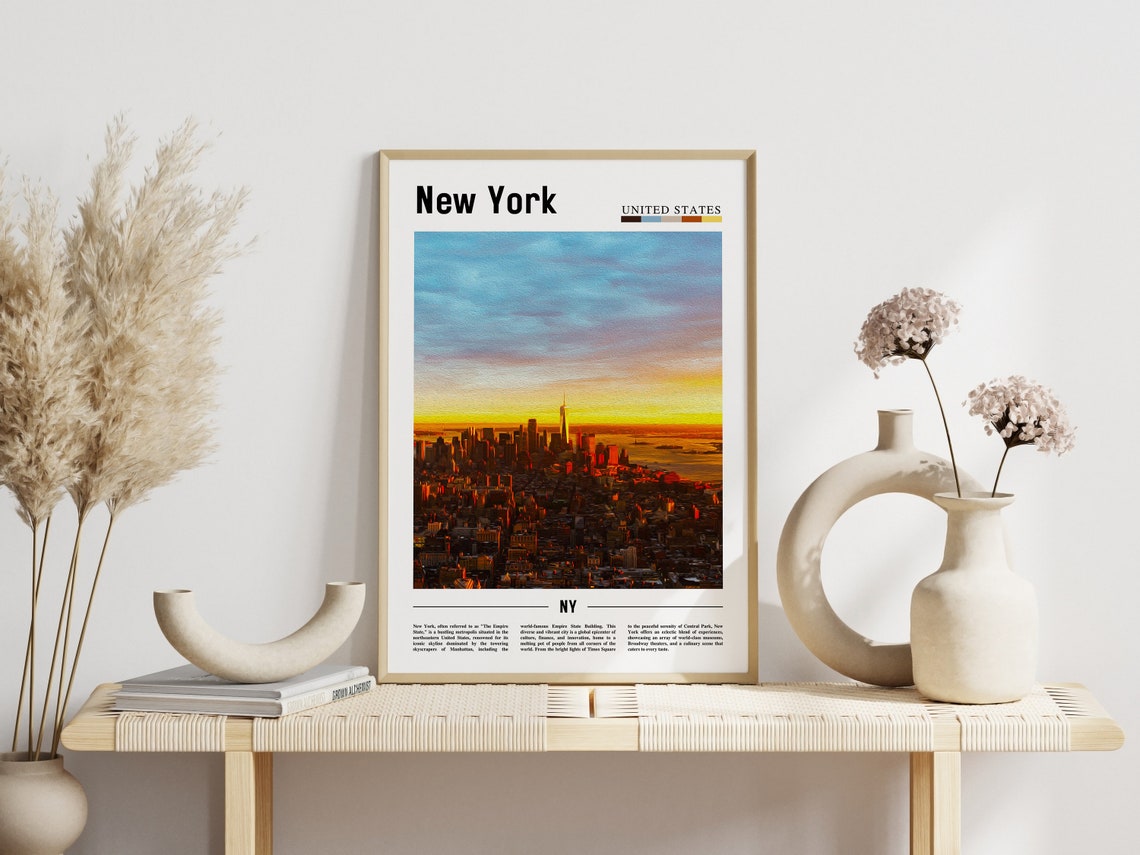 New York Manhattan Skyline Sunset Empire State Poster Cityscape - Image 3
