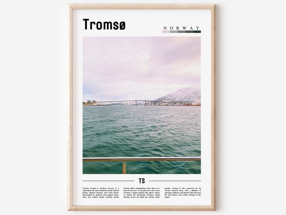 Tromso Norway Arctic Waterfront Bridge Minimalist Travel Poster