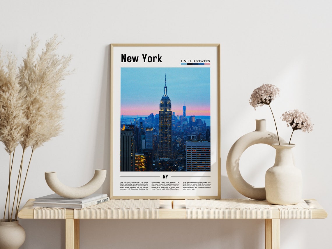 New York Empire State Building Dusk Skyline City Lights Photo Poster - Image 3