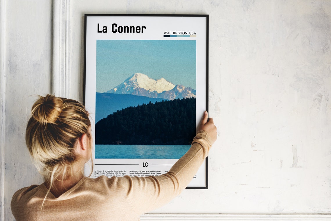 La Conner Washington Snowy Peak Over Water Scenic Photo Poster - Image 2