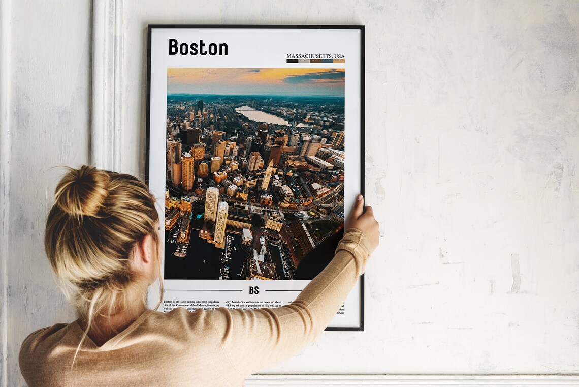 Boston Massachusetts Sunset Skyline Aerial Travel Photo Poster - Image 2