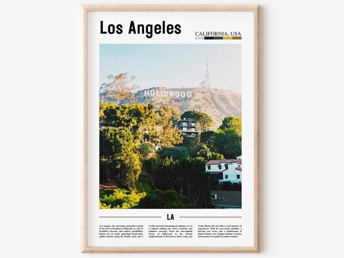 Los Angeles Hollywood Sign Sunny Hillside View Travel Poster