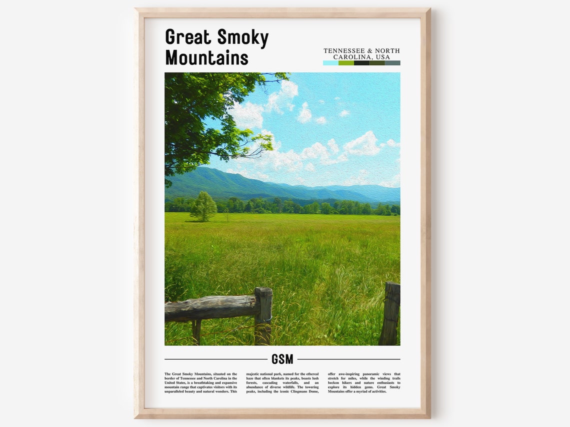 Great Smoky Mountains Poster Great Smoky Mountains Print Great Smoky Mountains Wall Art Minimal Travel Print Oil Painting Poster
