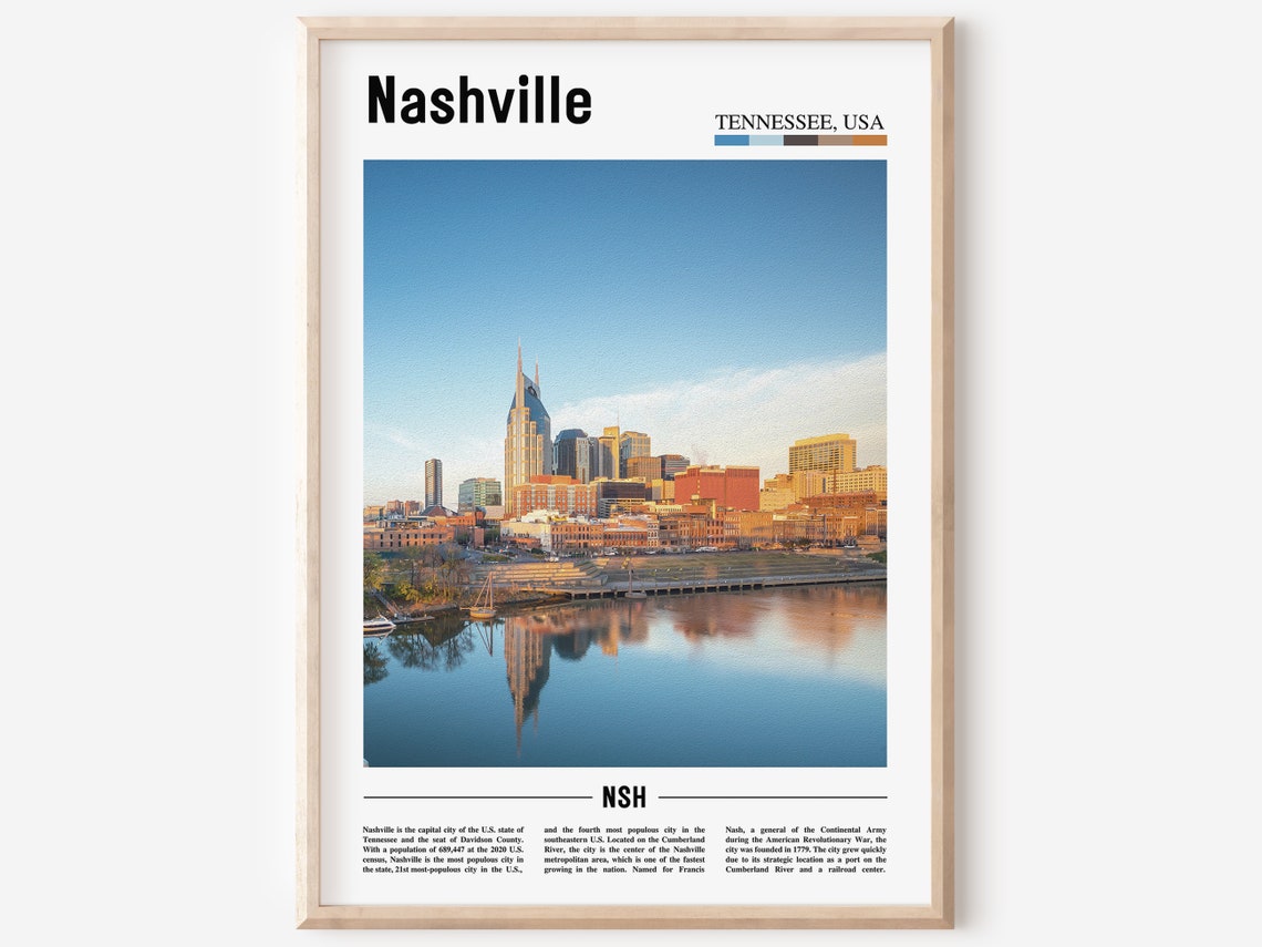 Nashville Tennessee Skyline River Reflections Sunset Travel Poster