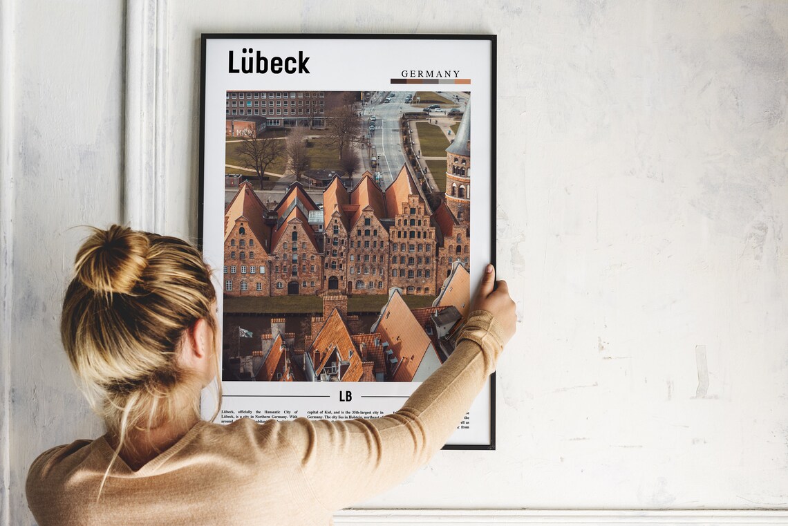 Lubeck Germany Old Brick Warehouses Aerial Hanseatic City Travel Poster - Image 2