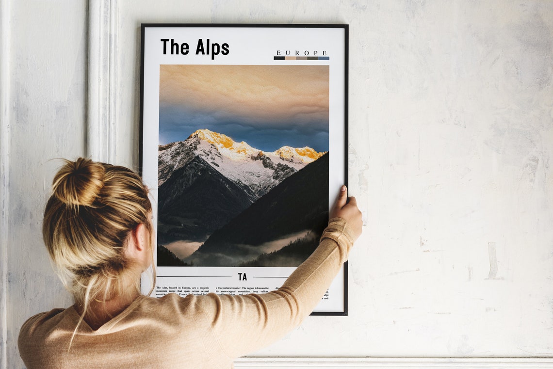 The Alps Europe Snow Capped Peaks Golden Sunset Light Photo Poster - Image 2