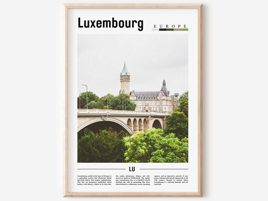 Luxembourg Europe Old Town Castle Bridge Landmark Poster LU Travel