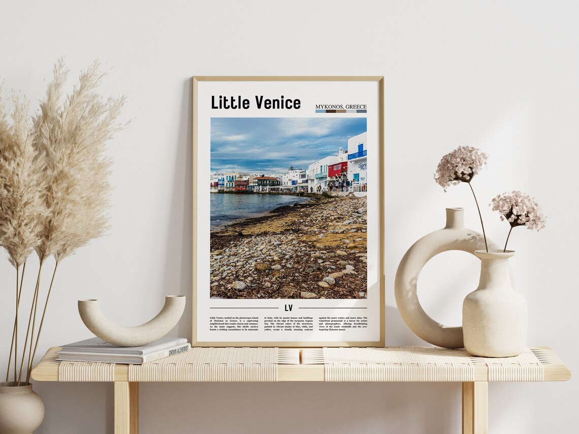 Little Venice Mykonos Greece Waterfront Photo Minimalist Travel Poster - Image 3