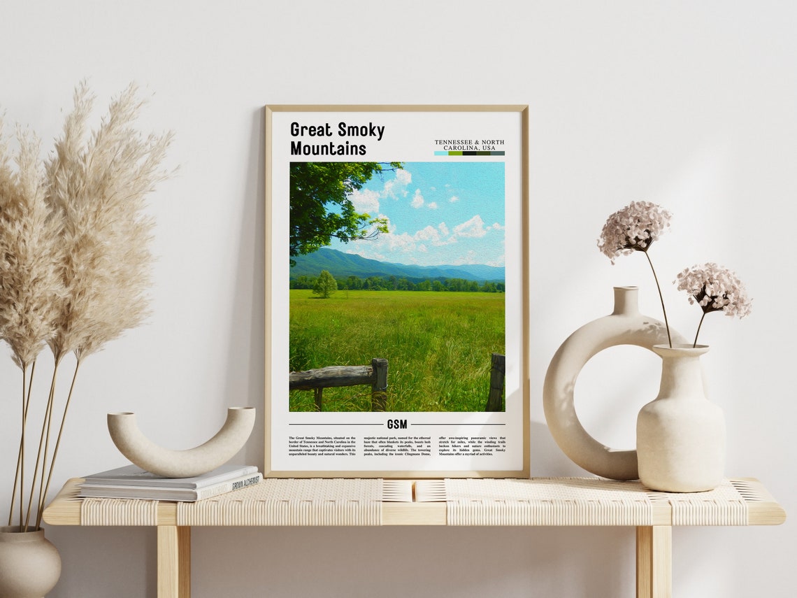Great Smoky Mountains Poster Great Smoky Mountains Print Great Smoky Mountains Wall Art Minimal Travel Print Oil Painting Poster - Image 3