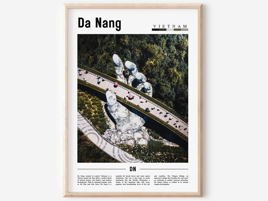 Da Nang Vietnam Golden Bridge Giant Stone Hands Travel Poster