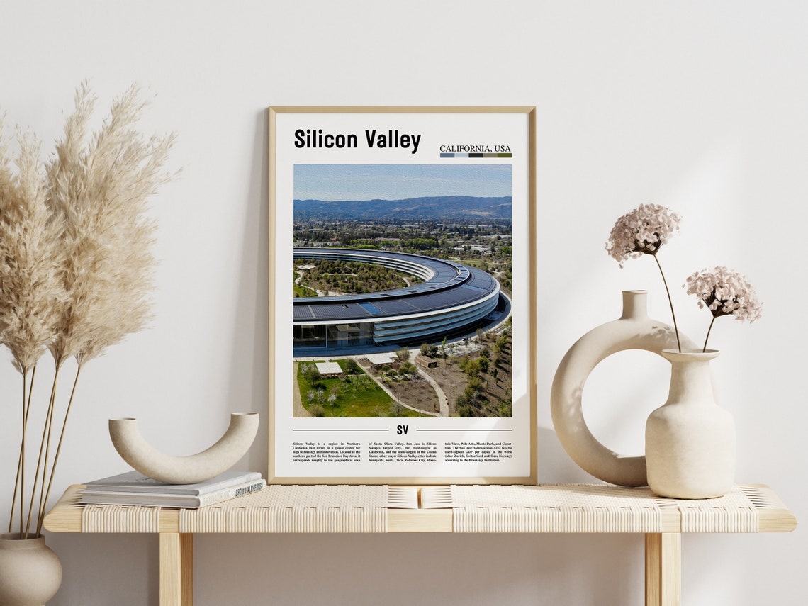Silicon Valley California Tech Campus Aerial Modern Travel Poster - Image 3