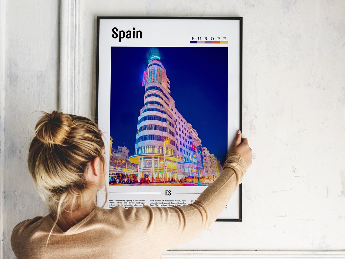 Spain Madrid Gran Via Capitol Building City Lights Travel Poster - Image 2