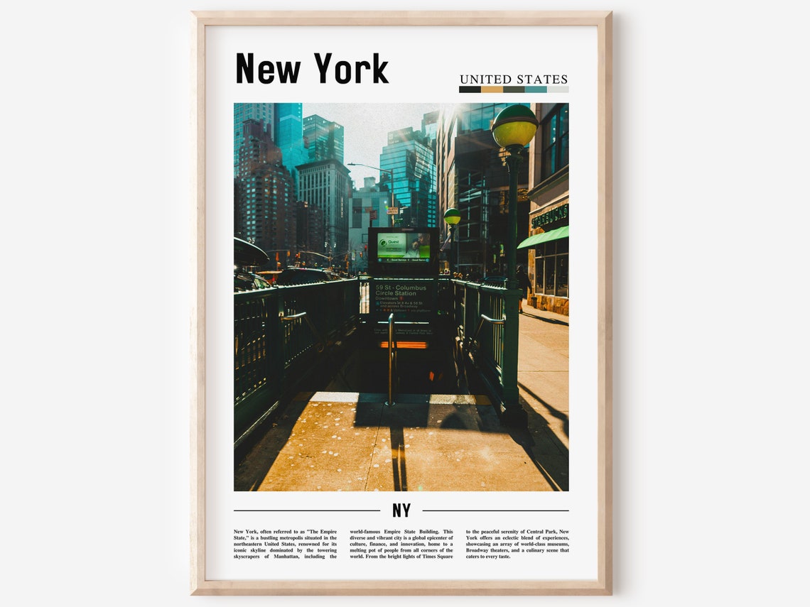 New York City Subway Entrance Columbus Circle Dusk Photo Poster