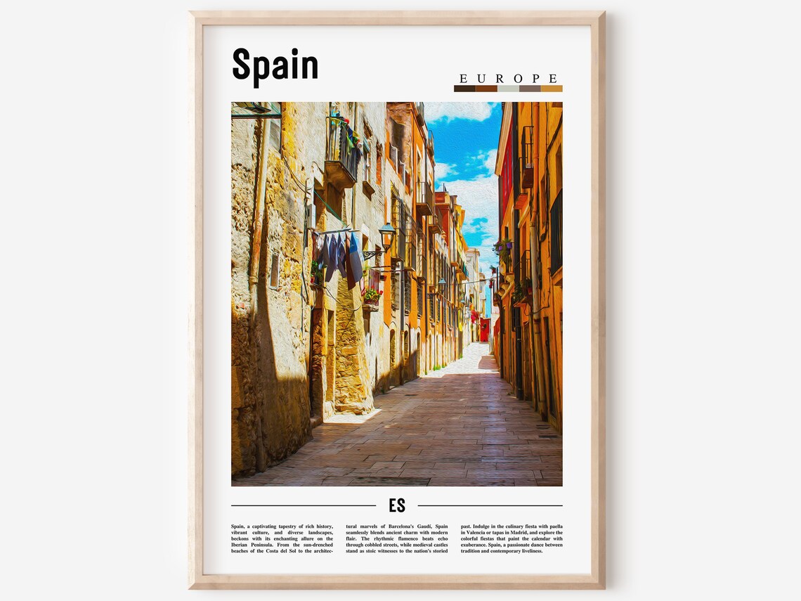 Spain Europe Old Town Cobblestone Alley Stone Street Travel Poster