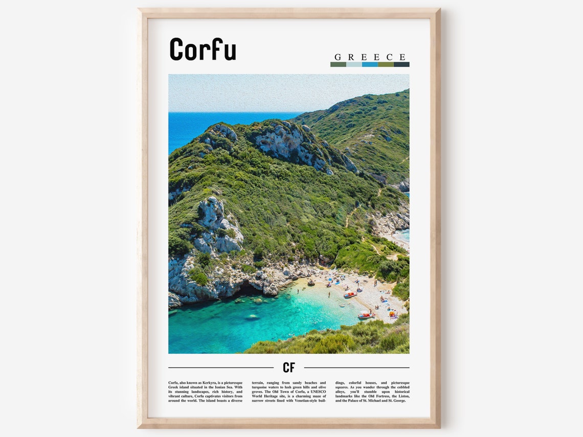 Corfu Greece Ionian Sea Green Hillside Cove Beach Aerial Poster
