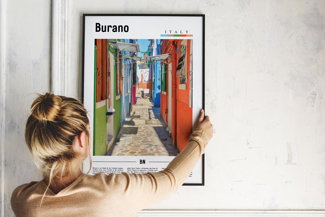 Burano Italy Colorful Canal Street Houses Minimalist Art Poster - Image 2