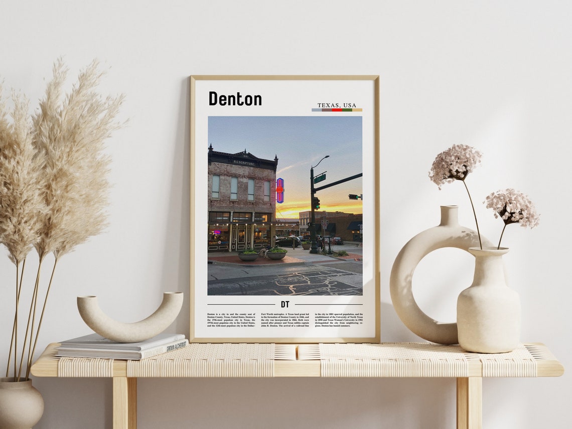 Denton Print Denton Poster Denton Wall Art Minimal Travel Print Minimal City Poster Travel Destination City Print Oil Painting Poster - Image 3