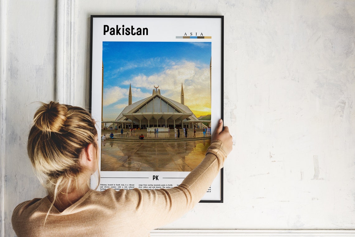 Pakistan Faisal Mosque Islamabad Sunset Architecture Photo Poster - Image 2