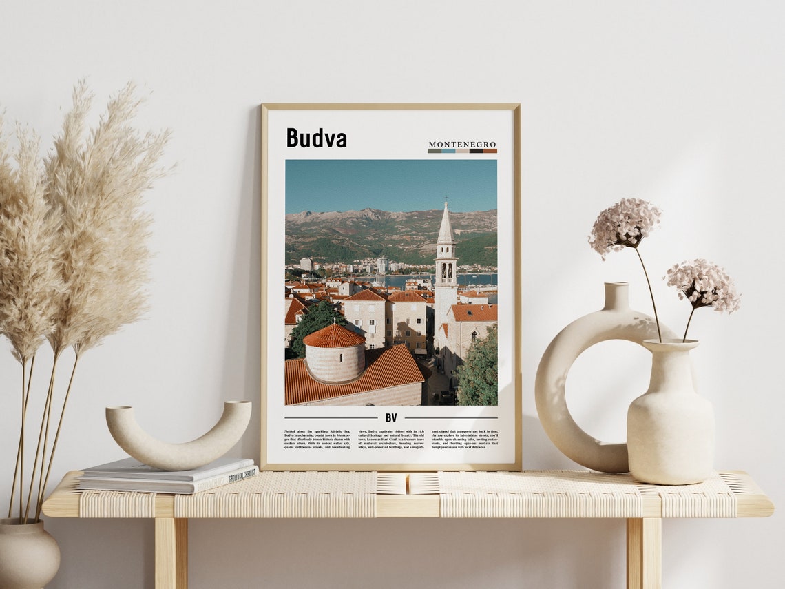 Budva Montenegro Old Town Rooftops Church Adriatic Travel Poster - Image 3
