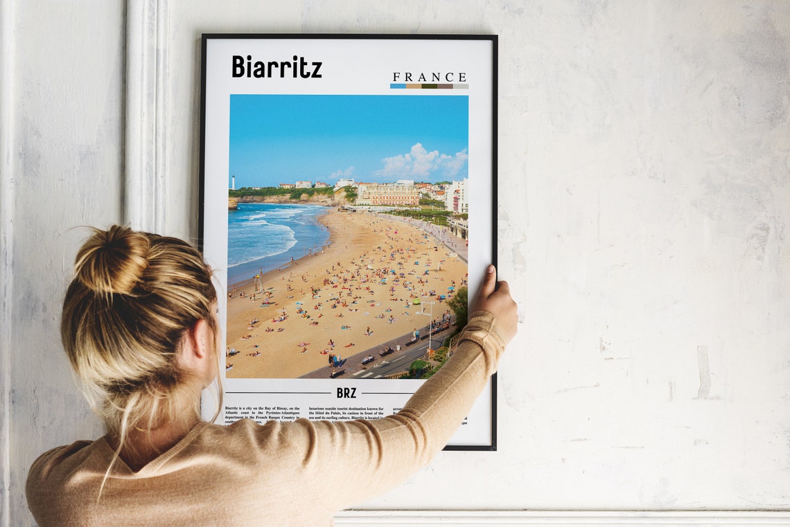Biarritz France Crowded Sandy Beach Coast Travel Photo Poster - Image 2