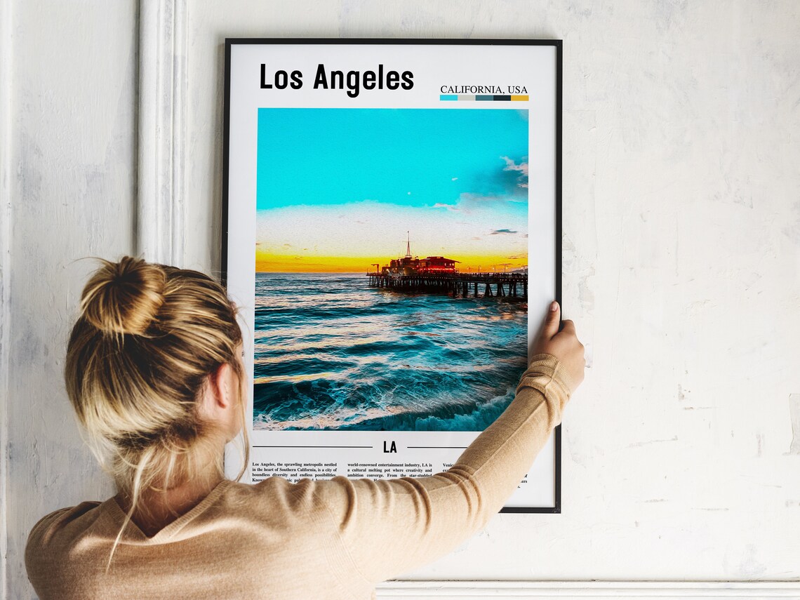 Los Angeles California Travel Poster Santa Monica Pier Sunset - Image 2