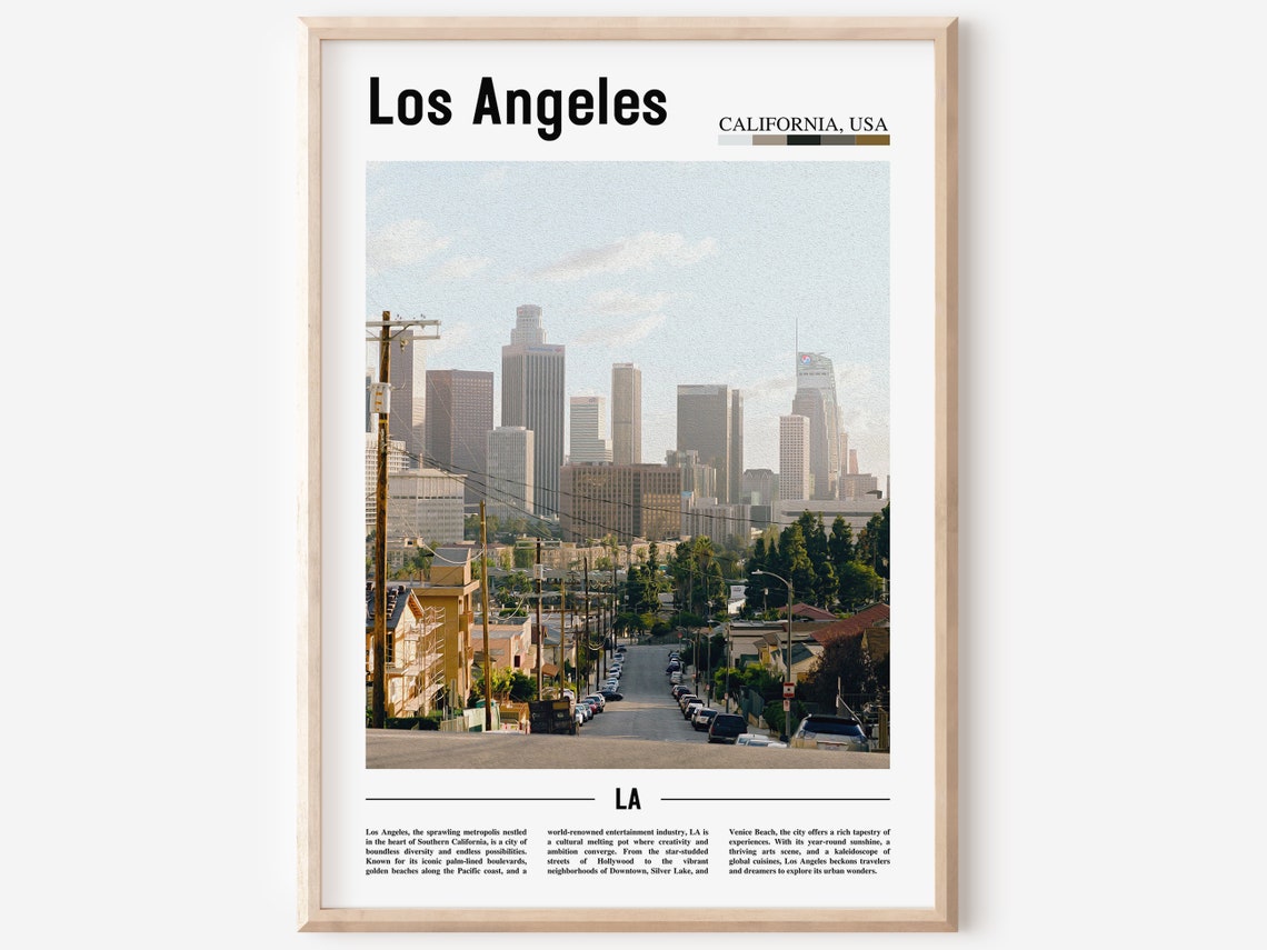 Los Angeles California Downtown Skyline Hillside Street View Poster