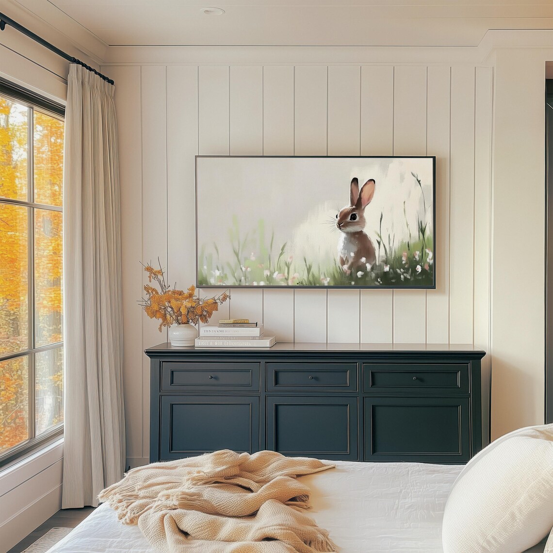 Little Brown Bunny Among Wildflowers Watercolor Animal Wall Art - Image 2