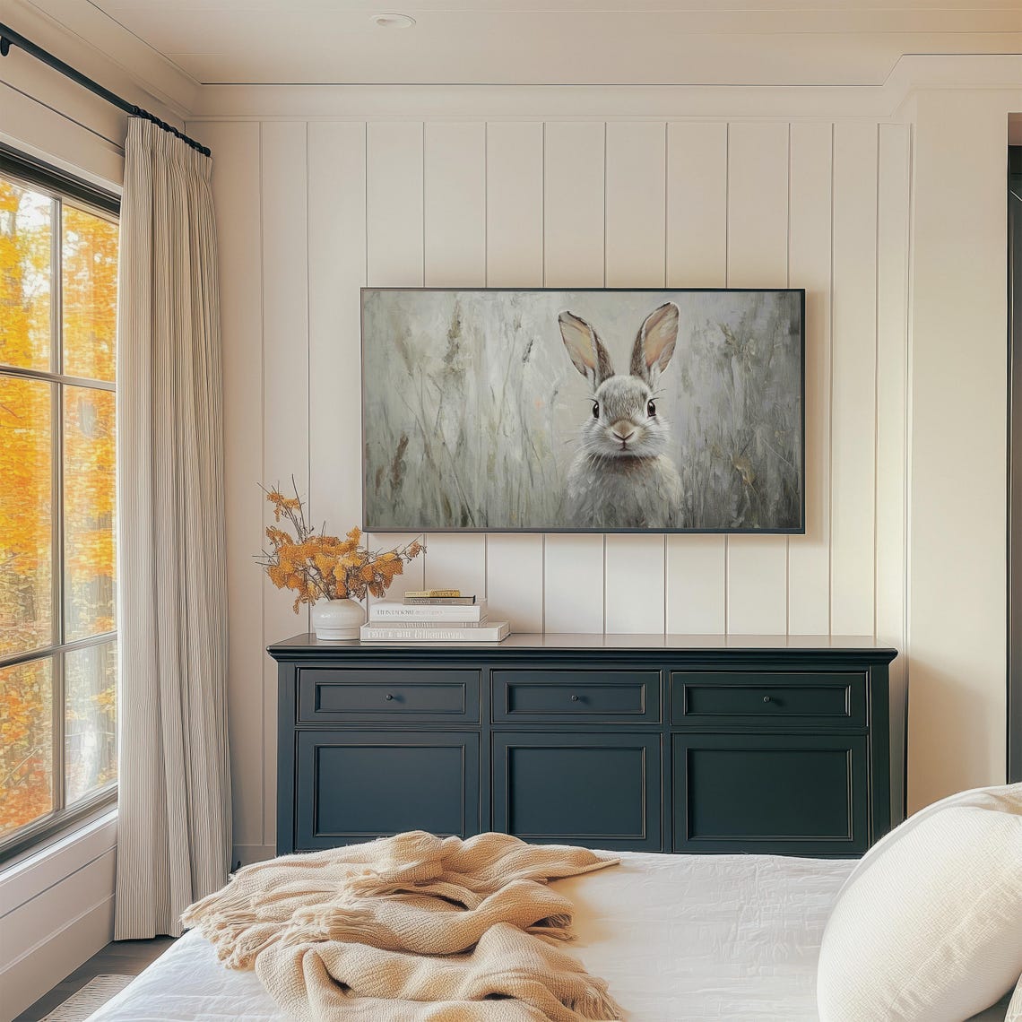 Gray White Rabbit Portrait In Tall Grass Vintage Rabbit Art Print - Image 2