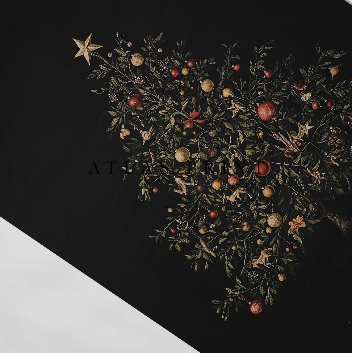 Vintage Christmas Tree Illustration Dark Festive Holiday Art Print - Image 4