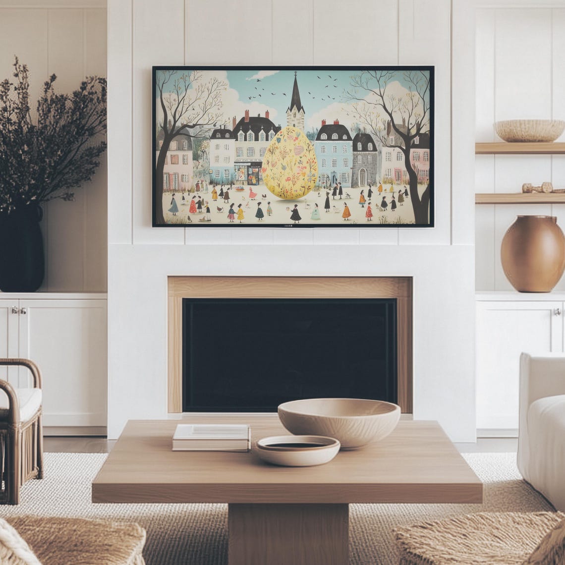 European Square Giant Yellow Floral Easter Egg Festival Art Print - Image 4