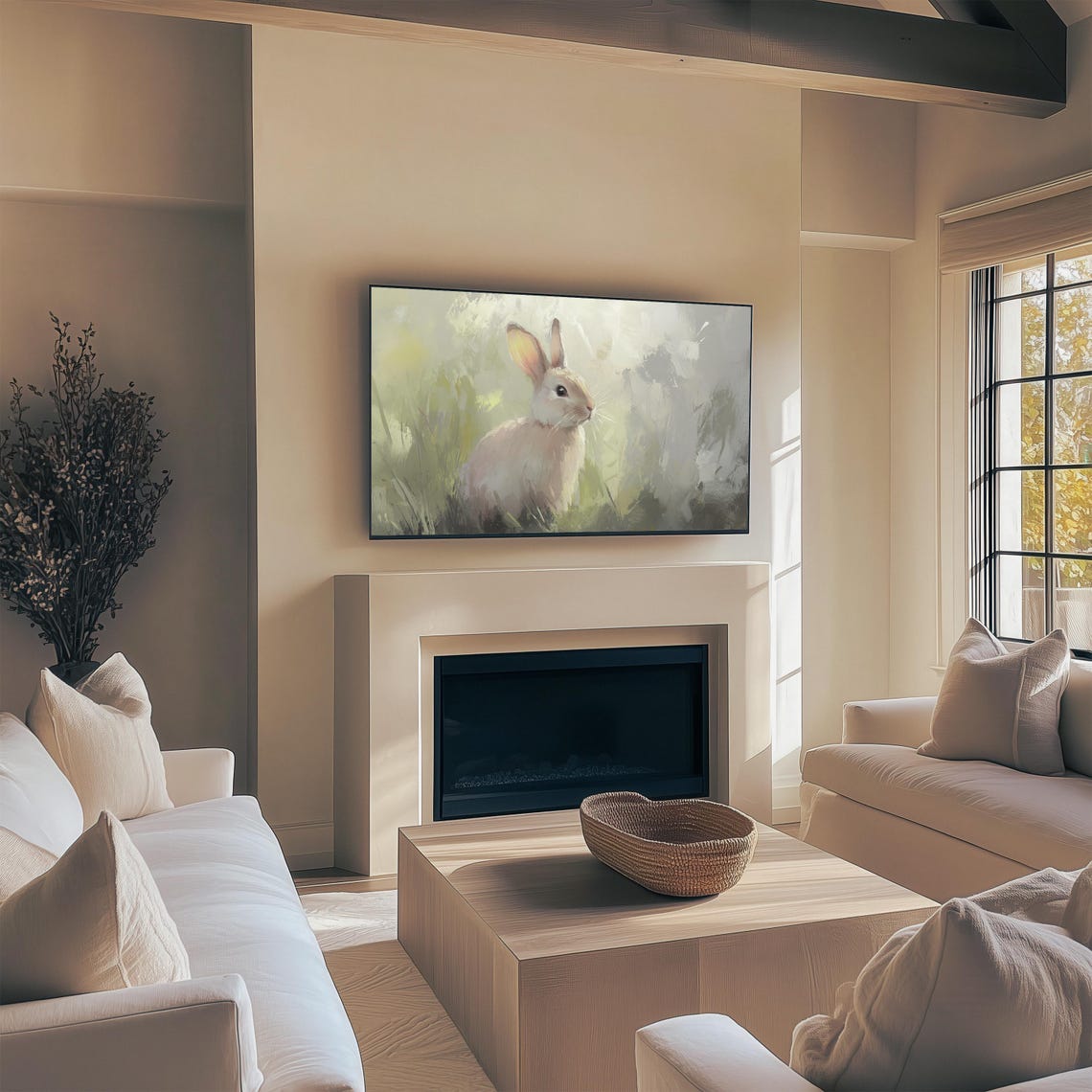 Beige Bunny In Sunlit Grass Soft Painterly Rabbit Animal Wall Art - Image 4