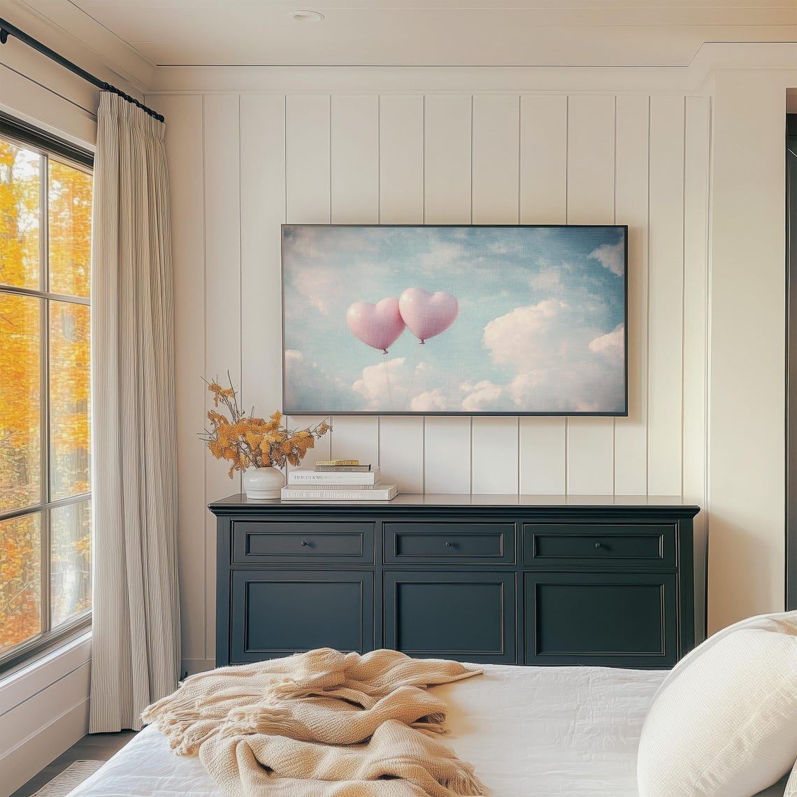 Pink Heart Balloons Cloudy Sky Valentines Day Romantic Frame Tv Art - Image 2