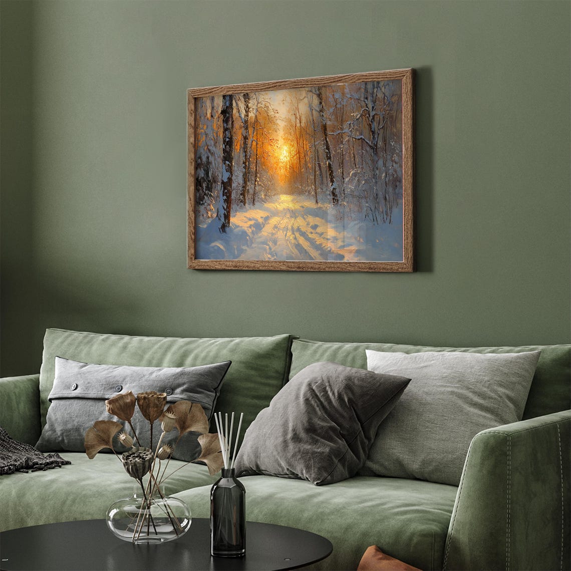 Golden Winter Sunset Snowy Forest Path Warm Glow Landscape Print - Image 4