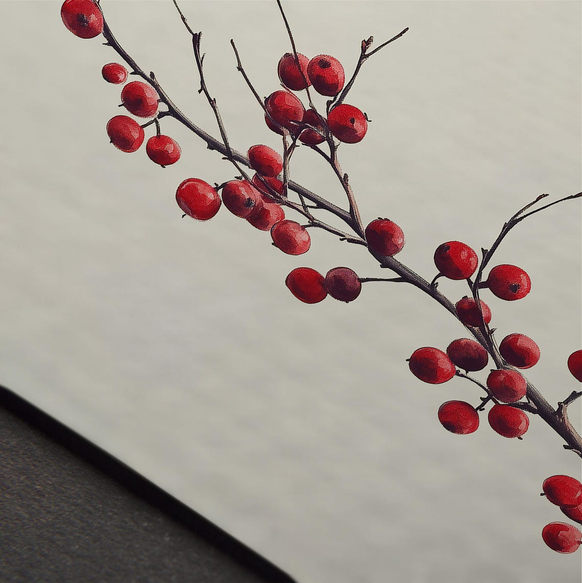 Winter Red Berries On Bare Branch Minimalist Botanical Sketch Wall Art - Image 4