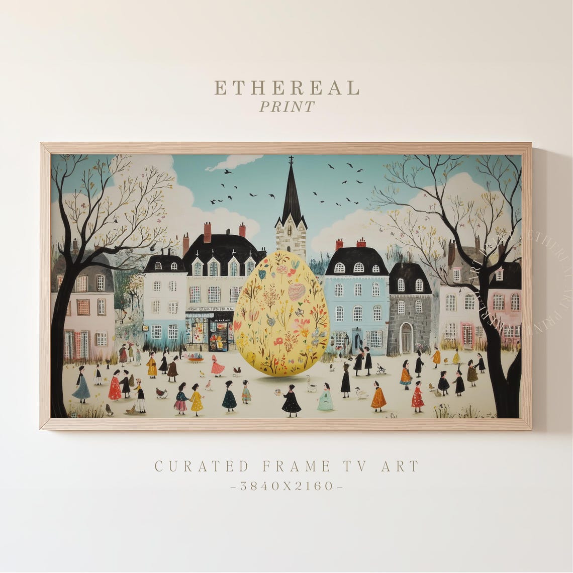 European Square Giant Yellow Floral Easter Egg Festival Art Print