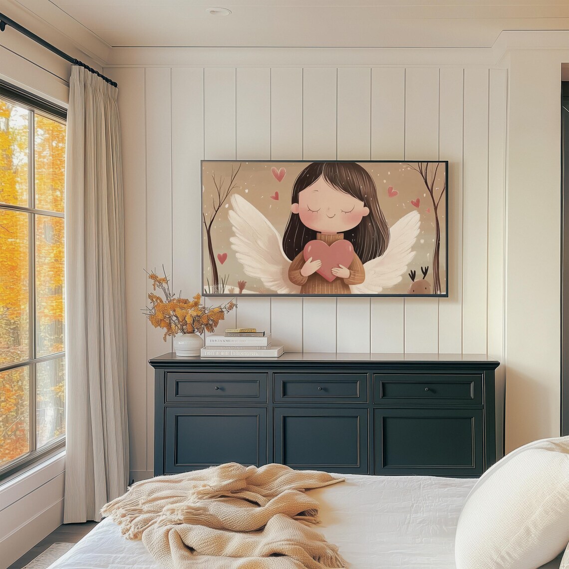 Cute Angel Girl Holding Heart Whimsical Valentines Day Tv Art - Image 2