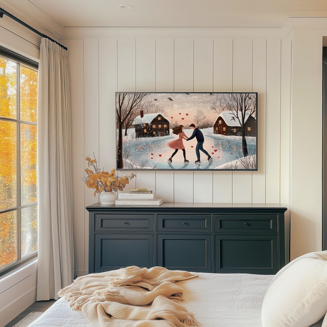 Couple Ice Skating At Sunset Romantic Valentines Day Tv Art Print - Image 3
