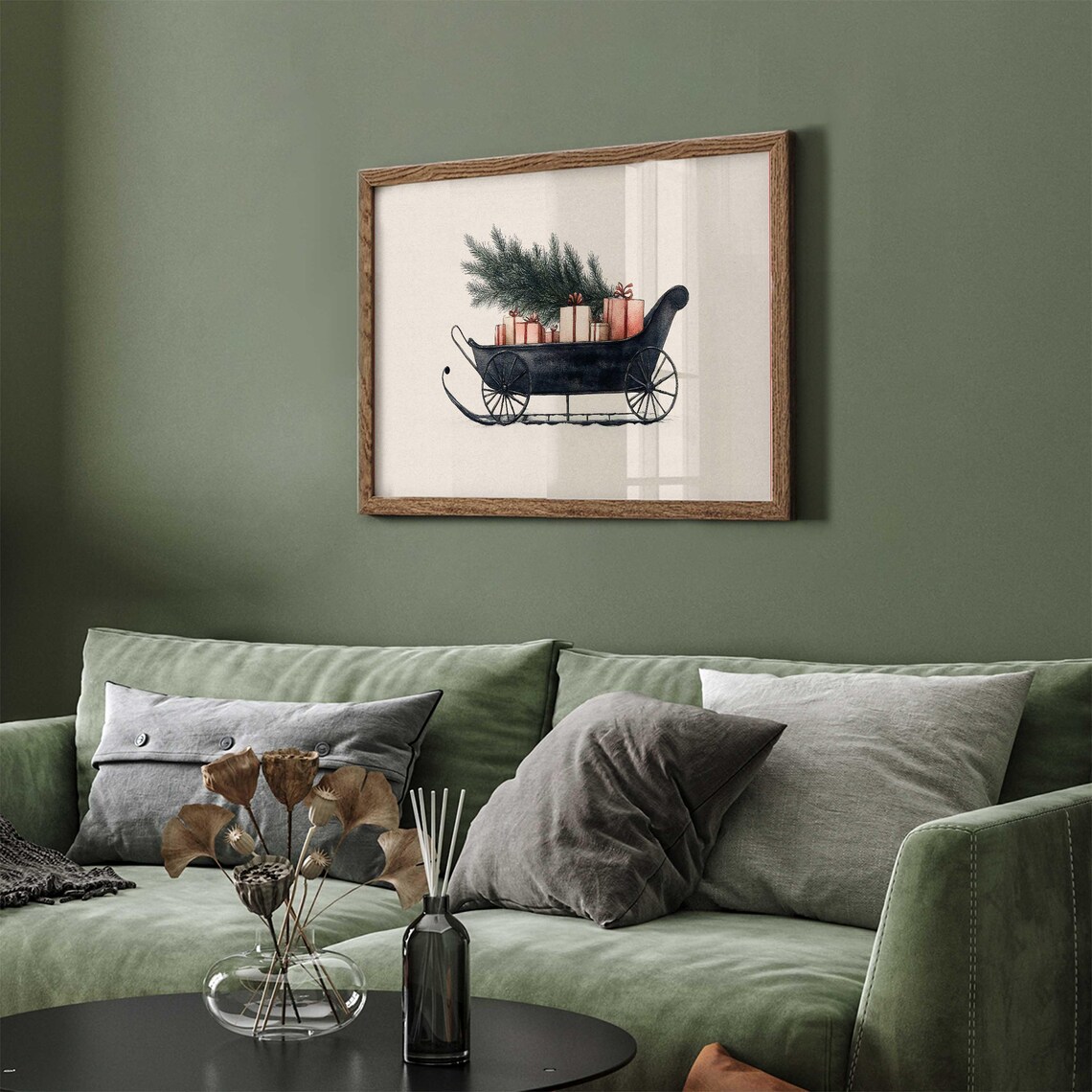 Vintage Sleigh With Christmas Tree Gifts Frame Tv Art Holiday Decor - Image 4
