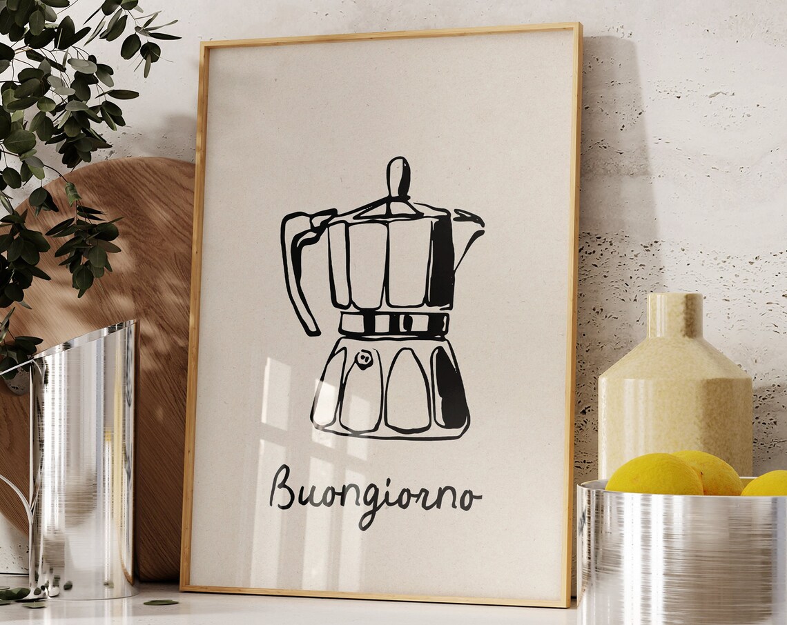 Buongiorno Coffee Kitchen Decor, Line Drawing Art Print