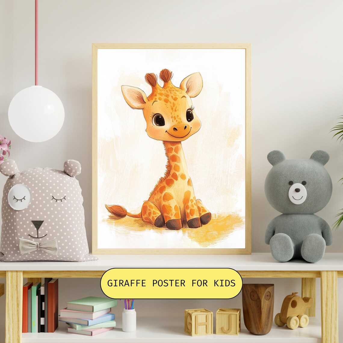 Sweet Joyful Baby Giraffe Calf Sitting in the Sunshine Poster