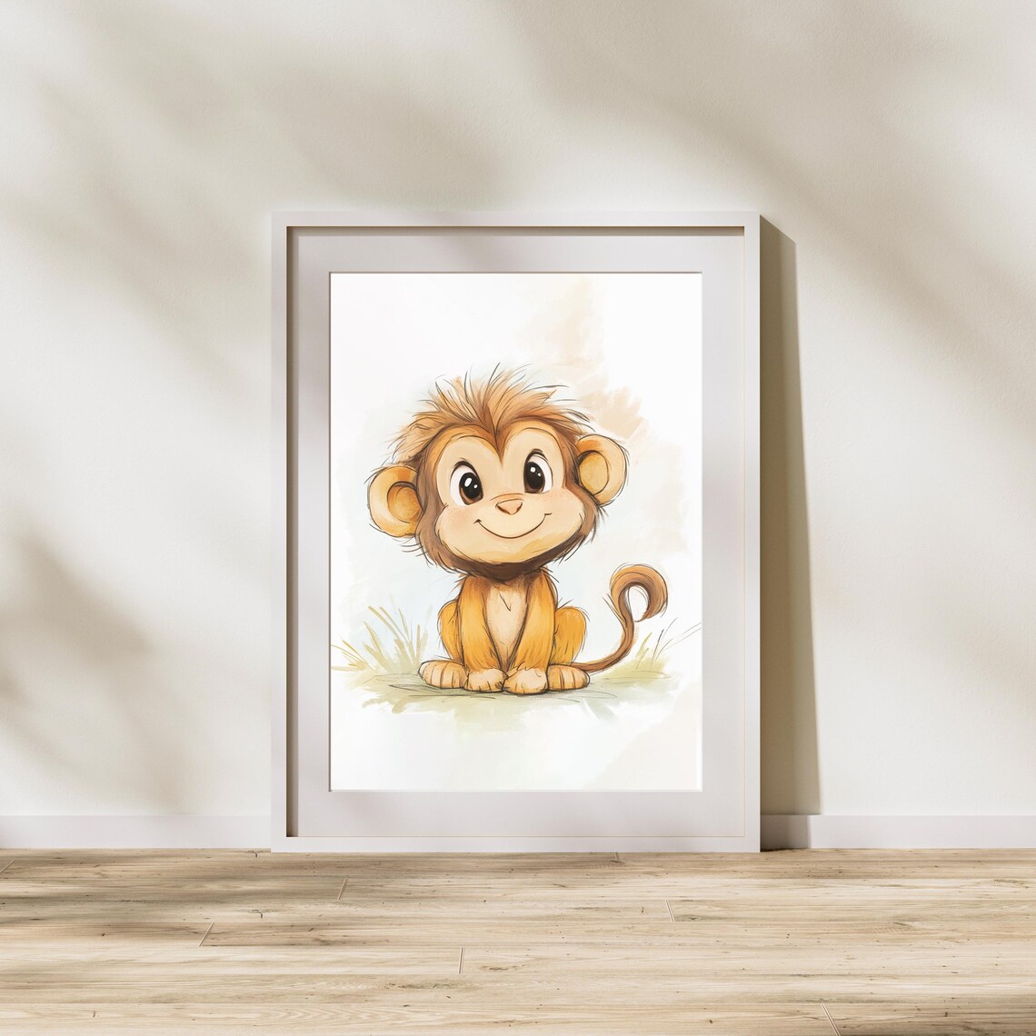 Sweet Silly Baby Monkey Grinning in Tall Grass Nursery Poster - Image 2