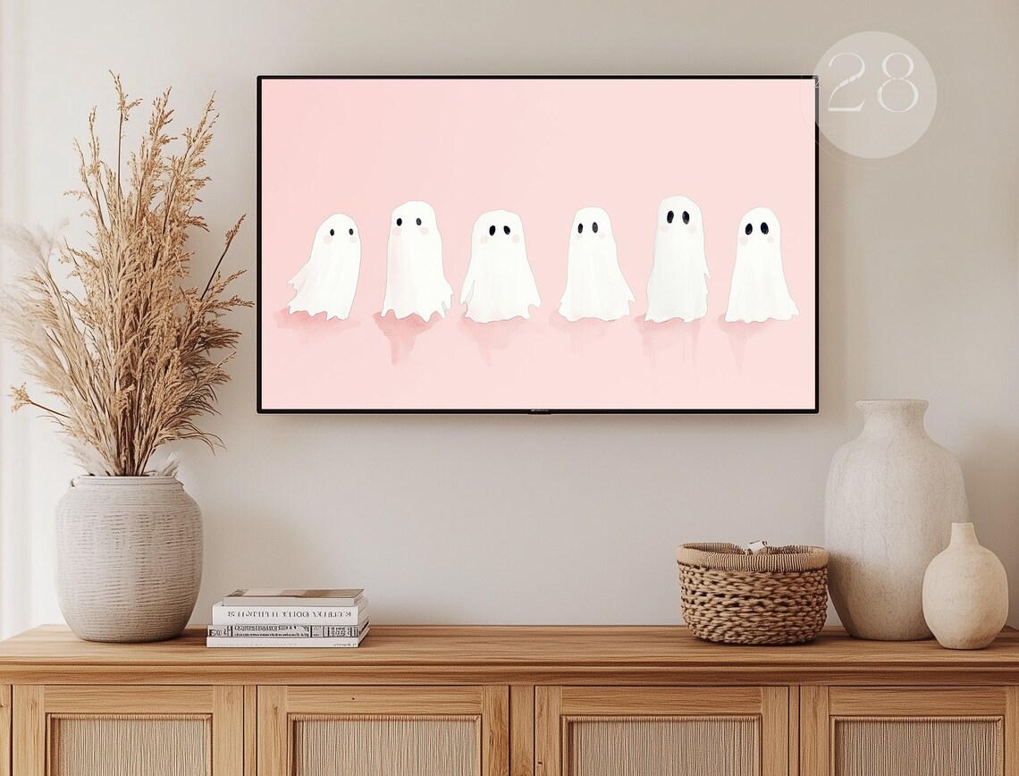 Pink Ghost Halloween Poster, Pastel Fall Decor - Image 3