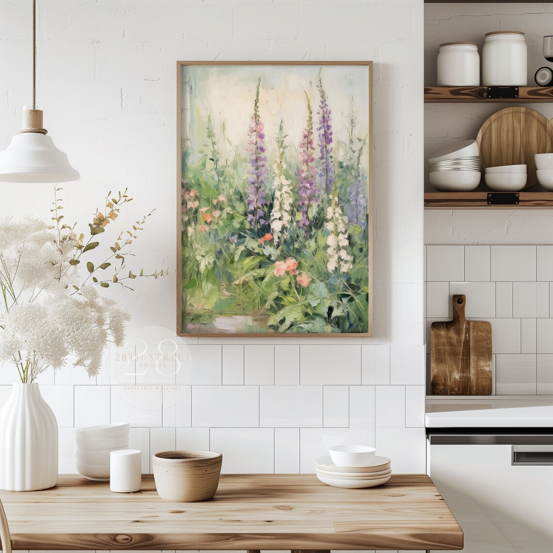 Tall Snapdragon Garden Purple White Pink Blooms Vintage Floral Painting Poster - Image 2