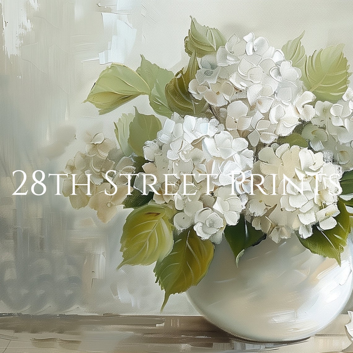 White Hydrangea Bowl Blooms Soft Grey Green Floral Still Life Poster - Image 3