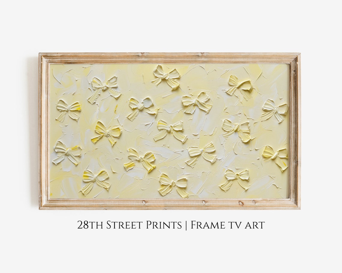Pale Yellow Bows Coquette Style Textured Cream Canvas Art Poster