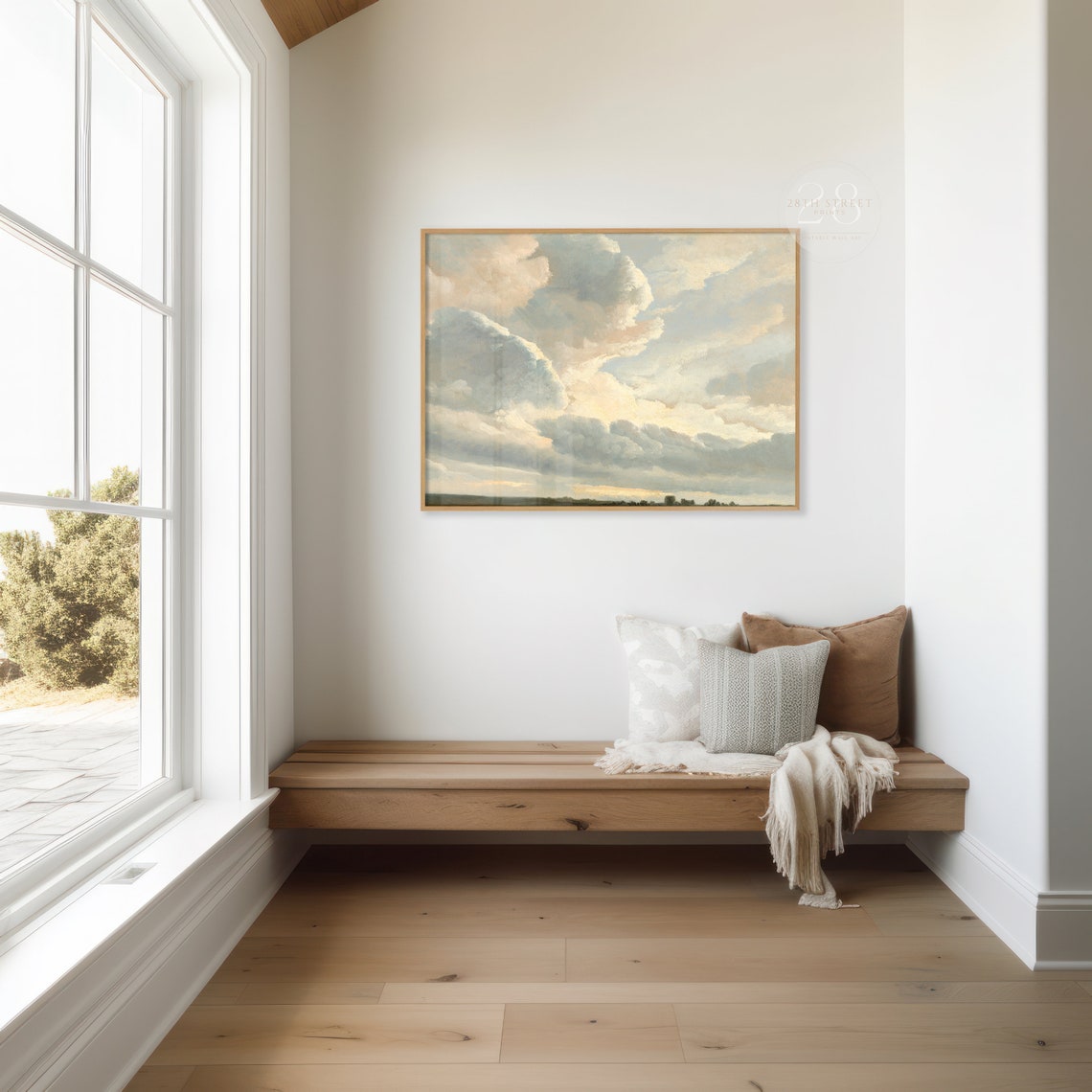 Vintage Sky Cloud Study Billowing Cream Clouds Over Dark Land Poster - Image 3